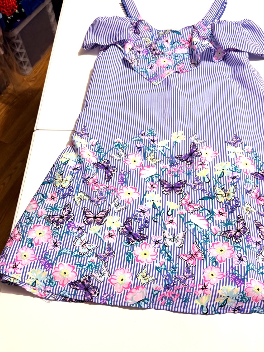 wonder nation Purple Striped Sundress with Floral & Butterfly Print